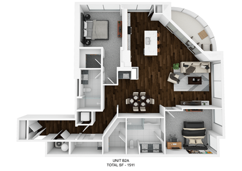 Floor plan for 2 beds, 2.5 baths, 1511 sqft